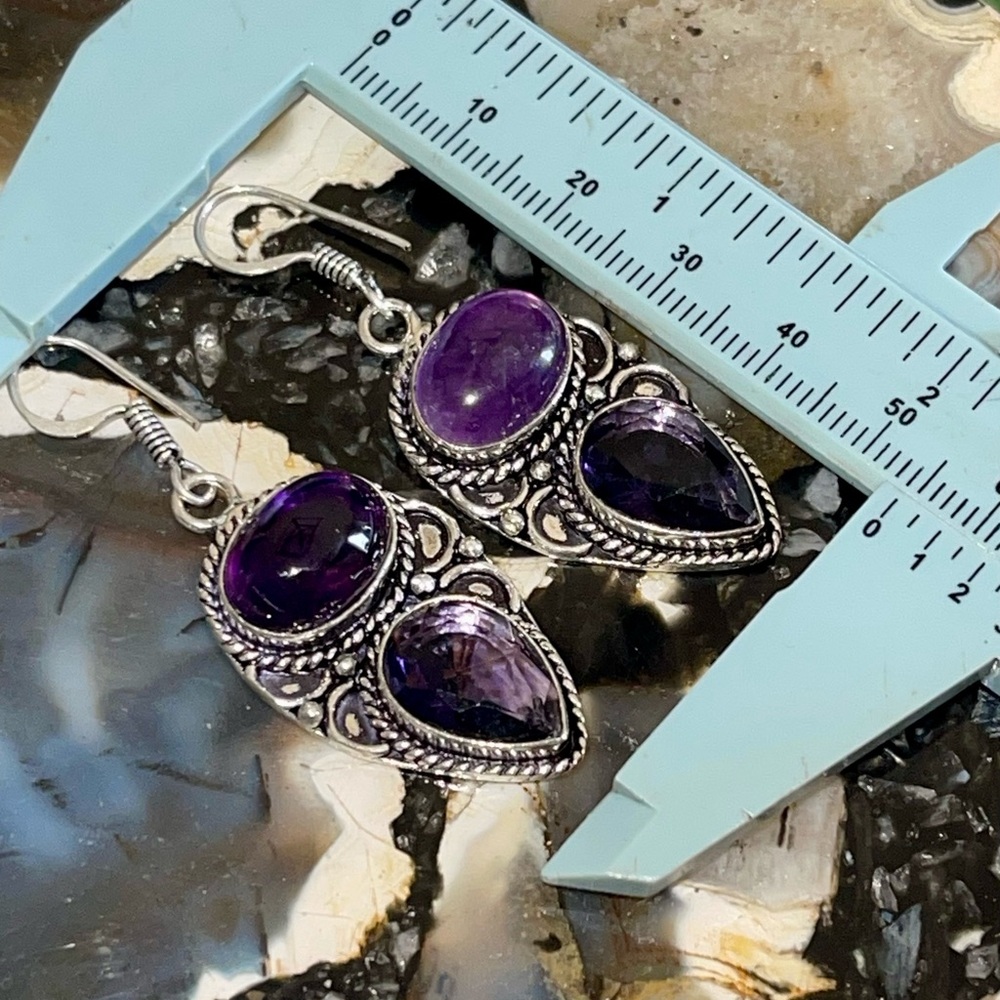 Purple Amethyst & Glass Pendant & Earrings Set - Picture 13 of 16